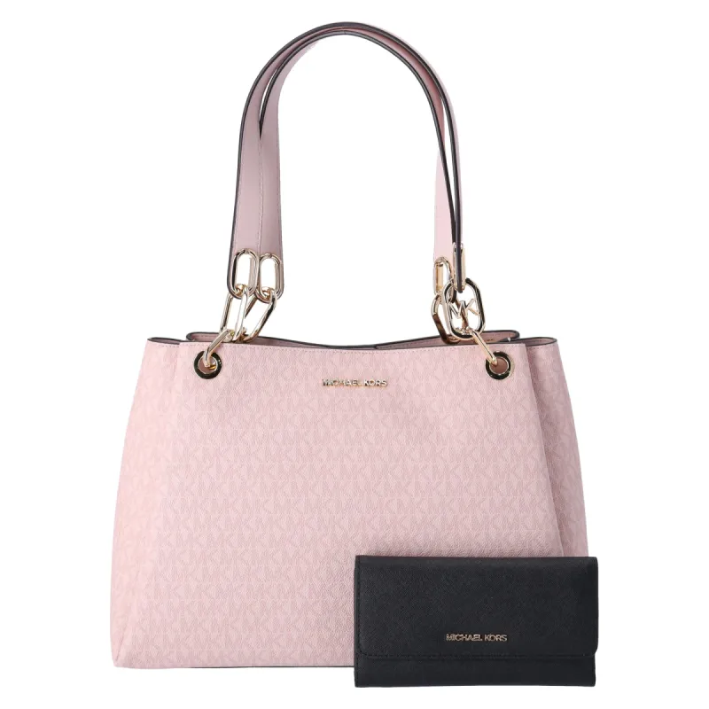 Michael Kors Trisha LargeTriple GussetTote Powder BlushPink +Black Wallet sold by Gaby's Bags