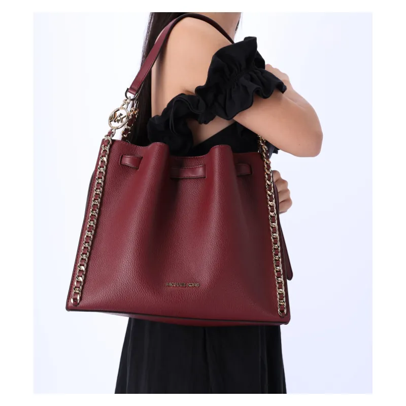 Michael Kors Mina Large Chain Shoulder Bag Hobo Tote Dark Cherry Pebbled Leather made by Michael Kors
