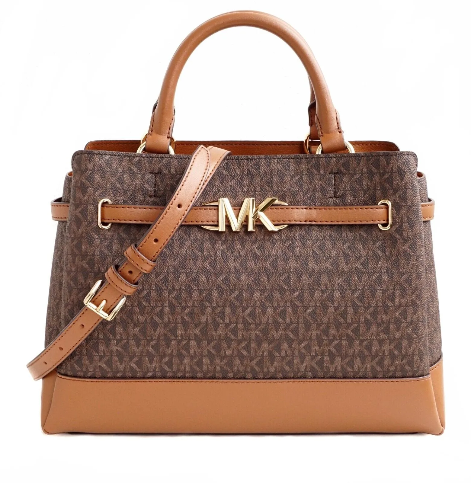 Michael Kors Reed Large Belted Satchel Bag Purse Brown MK Signature sold by Gaby's Bags product image thumbnail 3
