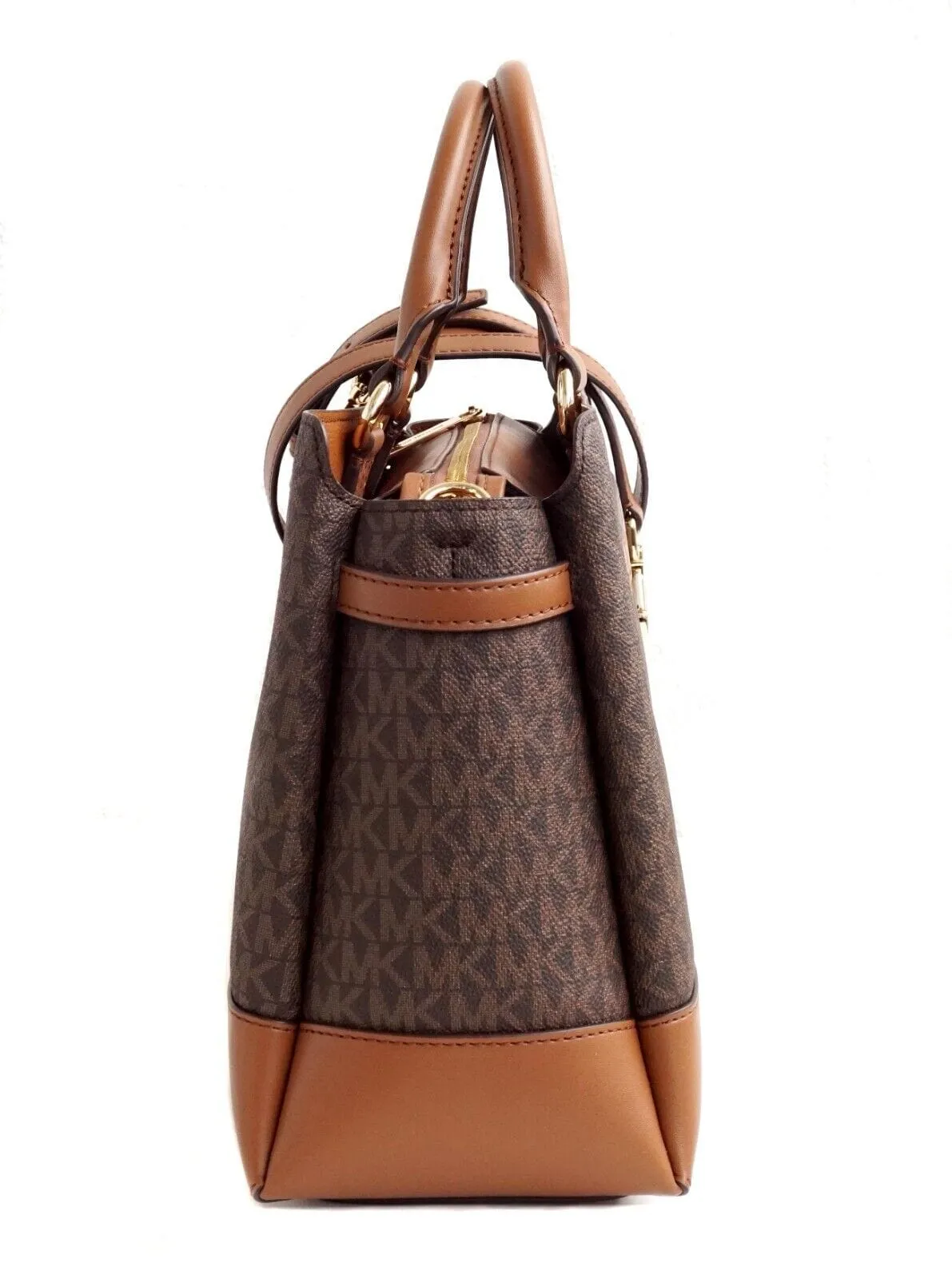 Michael Kors Reed Large Belted Satchel Bag Purse Brown MK Signature sold by Gaby's Bags product image thumbnail 4