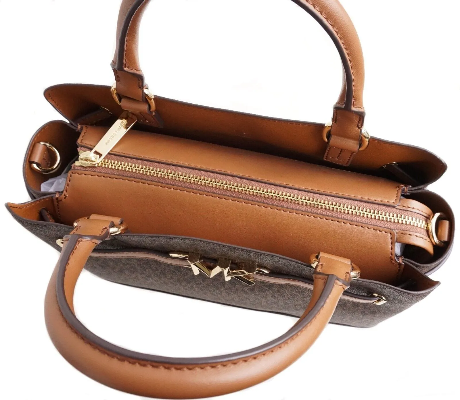 Michael Kors Reed Large Belted Satchel Bag Purse Brown MK Signature sold by Gaby's Bags product image thumbnail 5