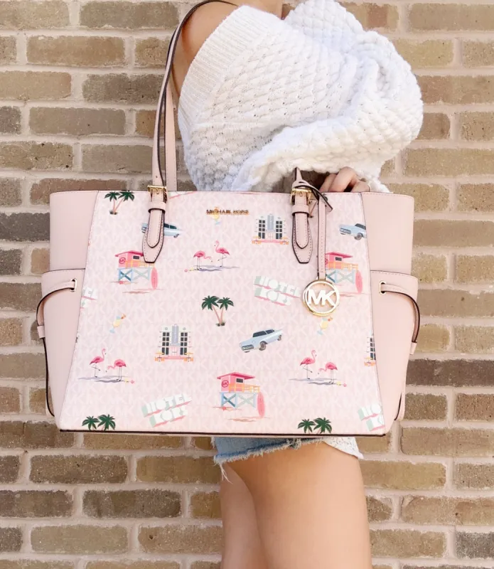 Michael Kors Gilly Large Tote Light Powder Blush Pink MK Miami Beach Palm Tree sold by Gaby's Bags