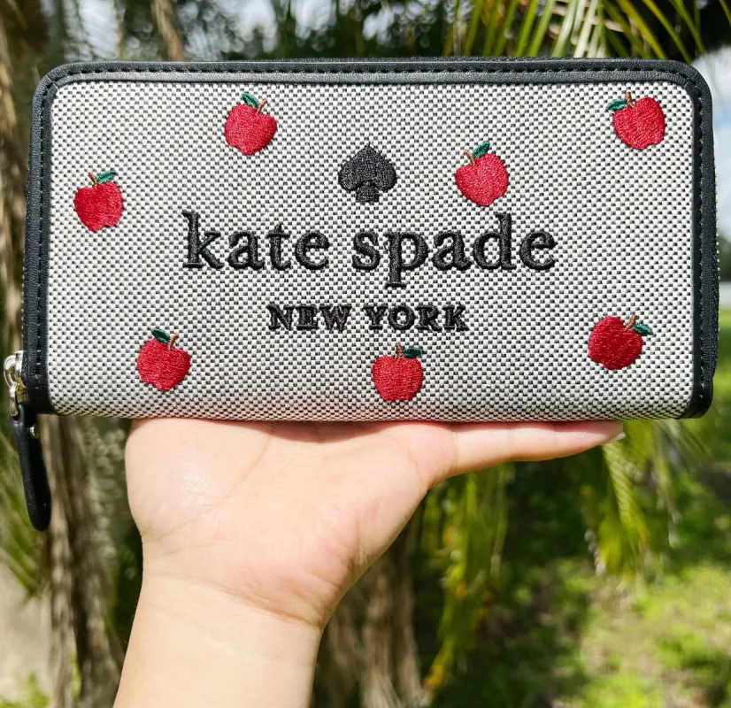 Kate Spade Ella Apple Toss Embroidered Large Continental Zip Wallet Black Multi made by Kate Spade