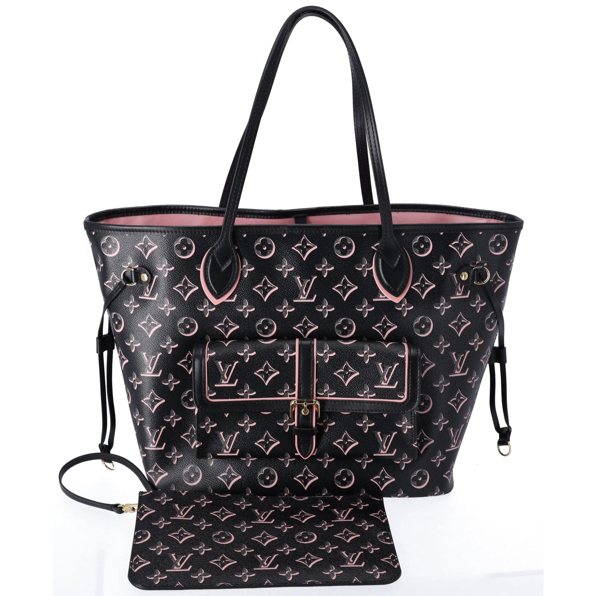 Louis Vuitton Pink Monogram Fall For You Neverfull MM Tote Black w Pouch sold by Gaby's Bags