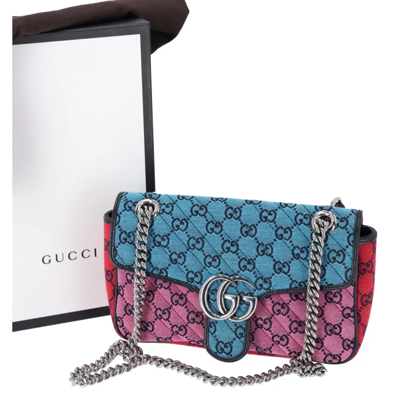 GUCCI GG Marmont Quilting Small Shoulder Bag 43497 Blue Pink Multi Jacquard sold by Gaby's Bags