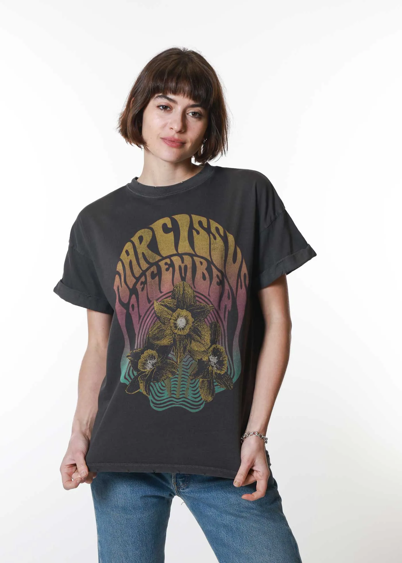 December Narcissus Psychedelic Black Boyfriend Tee sold by Girl Dangerous