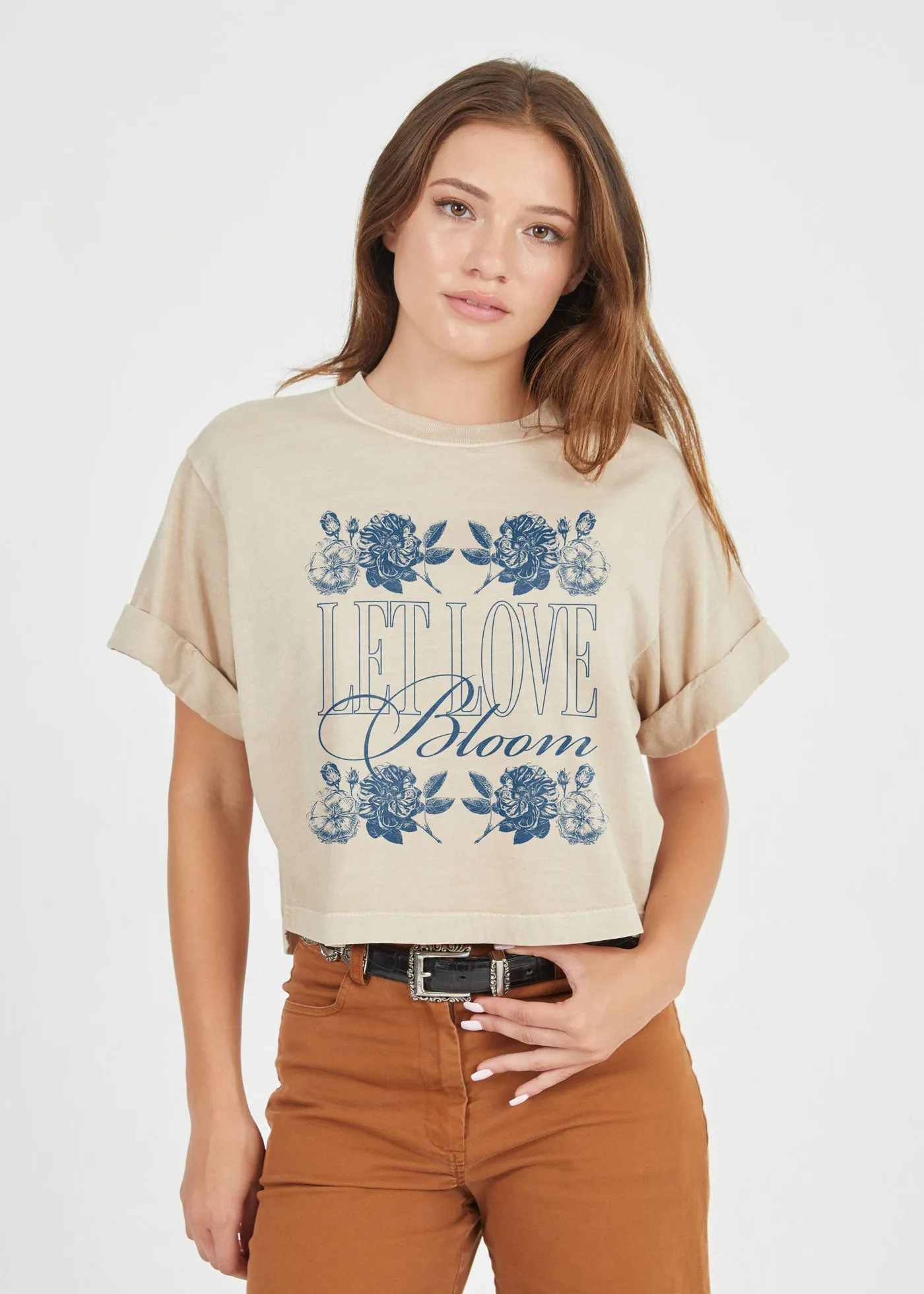 Let Love Bloom Sand Cropped Boyfriend Tee sold by Girl Dangerous product image thumbnail 2