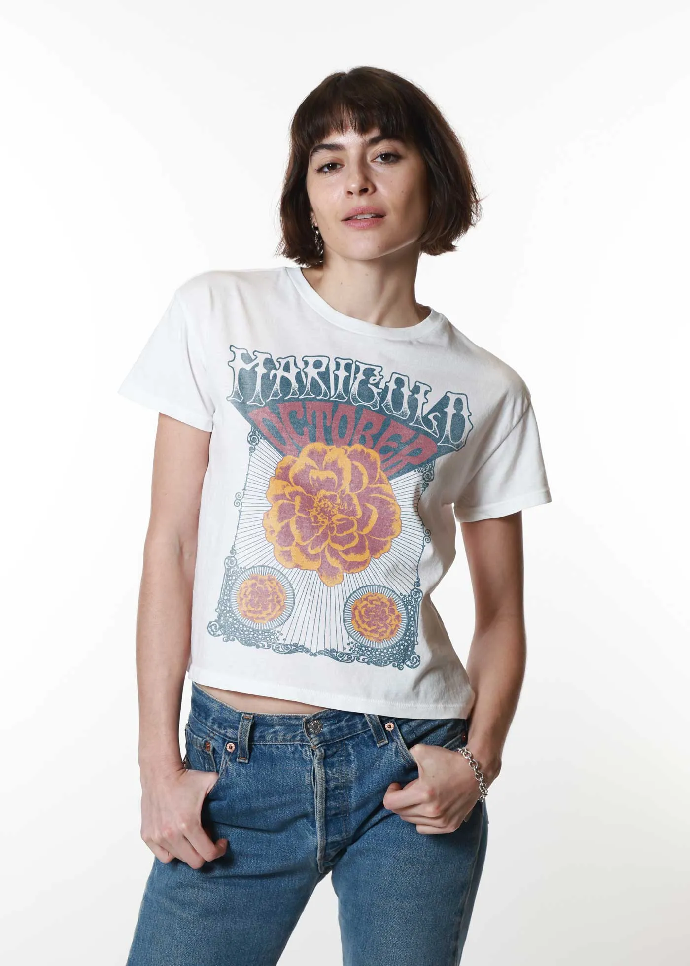 October Marigold Psychedelic White Classic Tee sold by Girl Dangerous