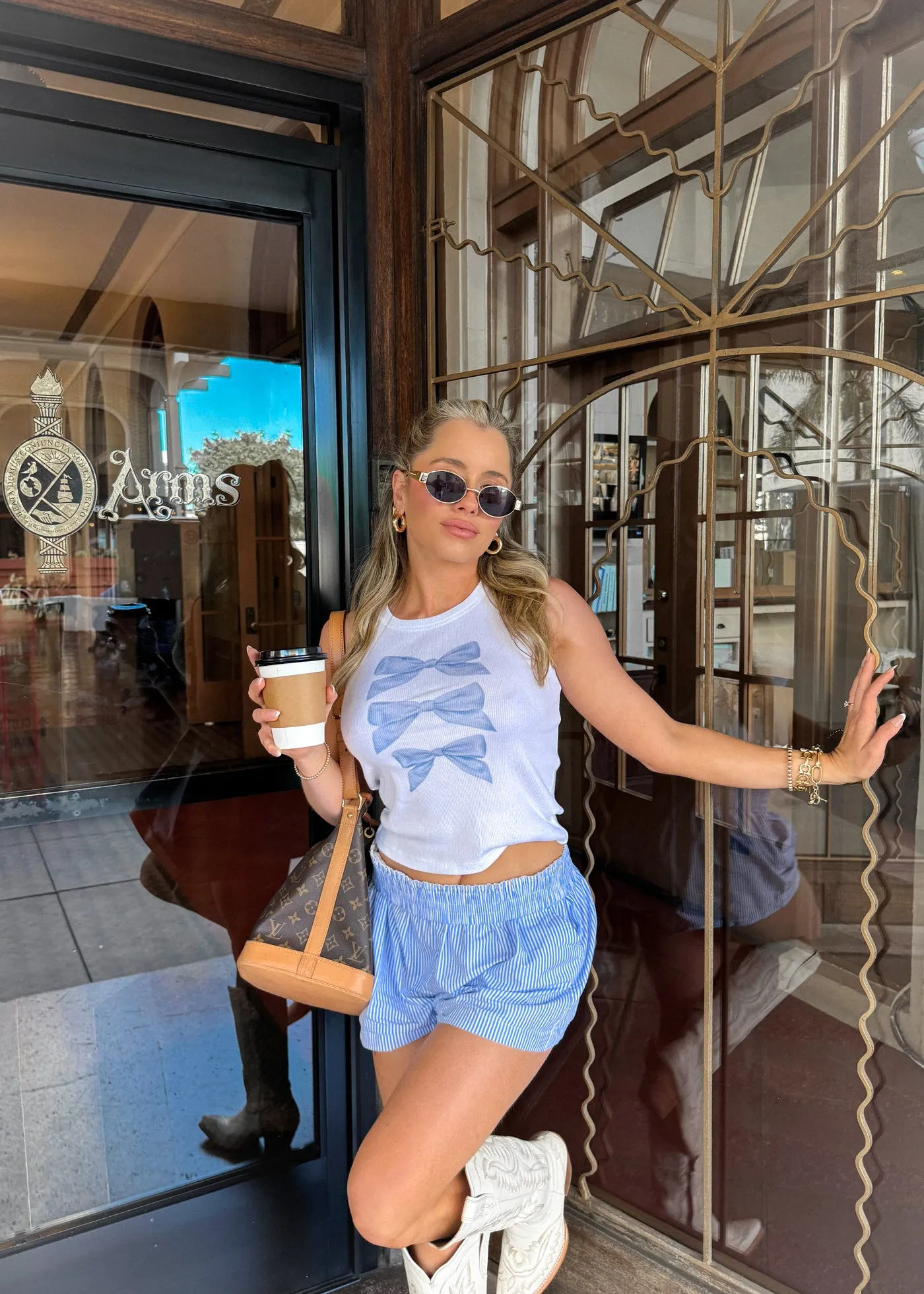 Blue Bows Ribbed White Cropped Tank sold by Girl Dangerous