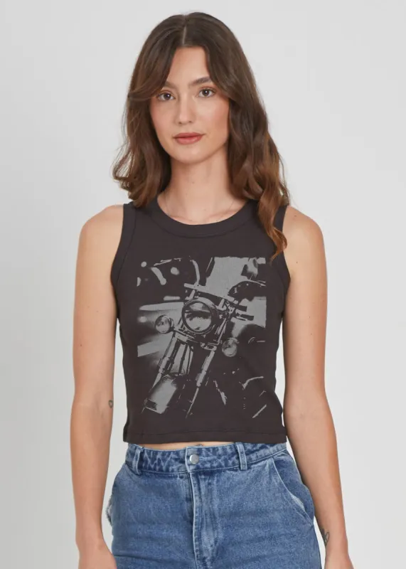 Chopper Ribbed Black Cropped Tank sold by Girl Dangerous