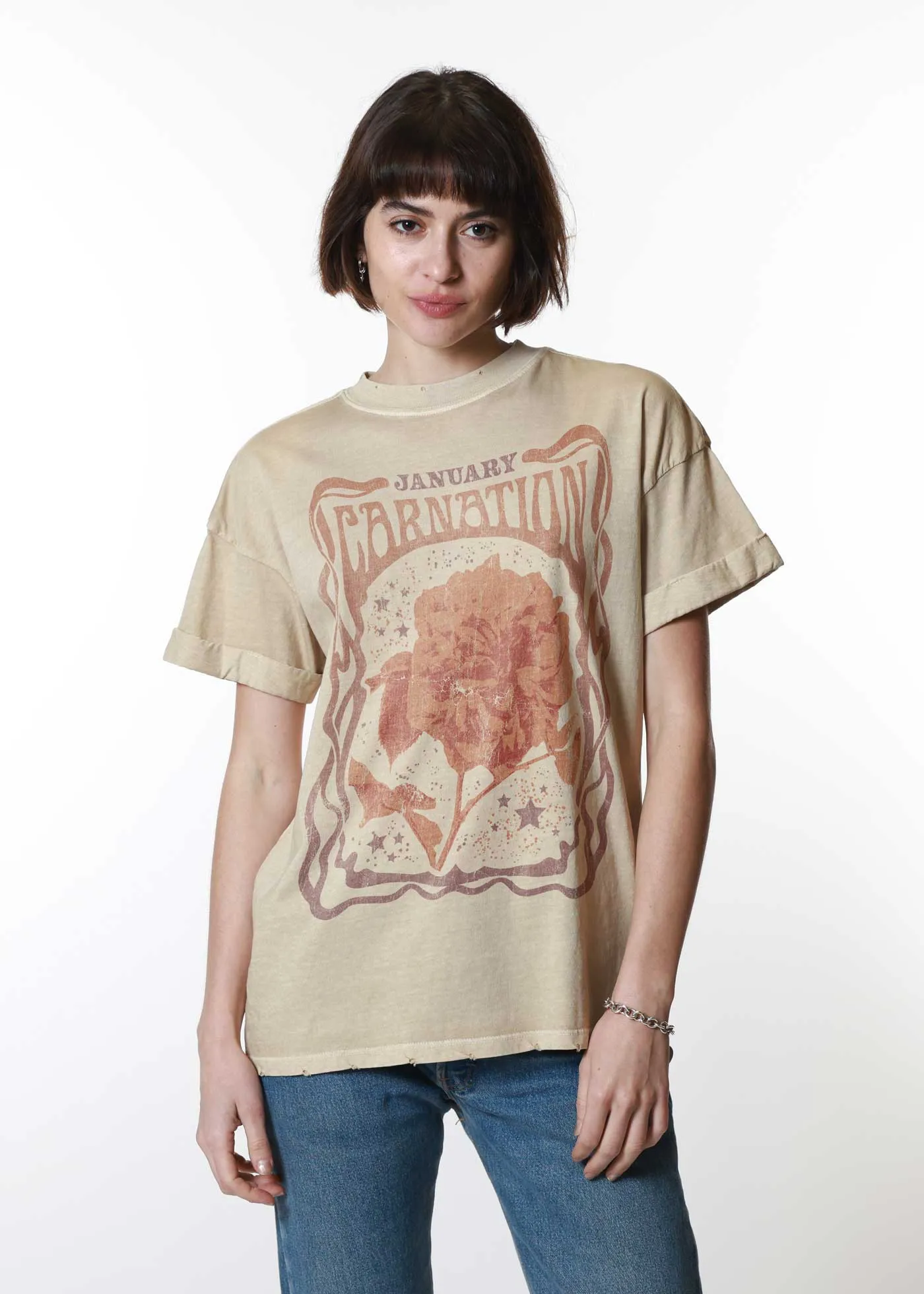 January Carnation Psychedelic Sand Boyfriend Tee sold by Girl Dangerous