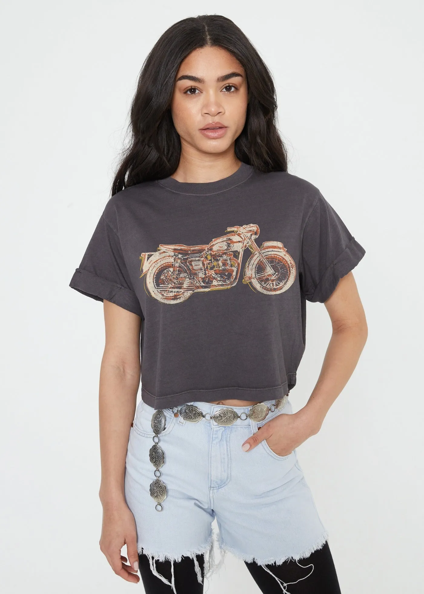 Motorcycle Vintage Black Cropped Boyfriend Tee sold by Girl Dangerous product image thumbnail 2