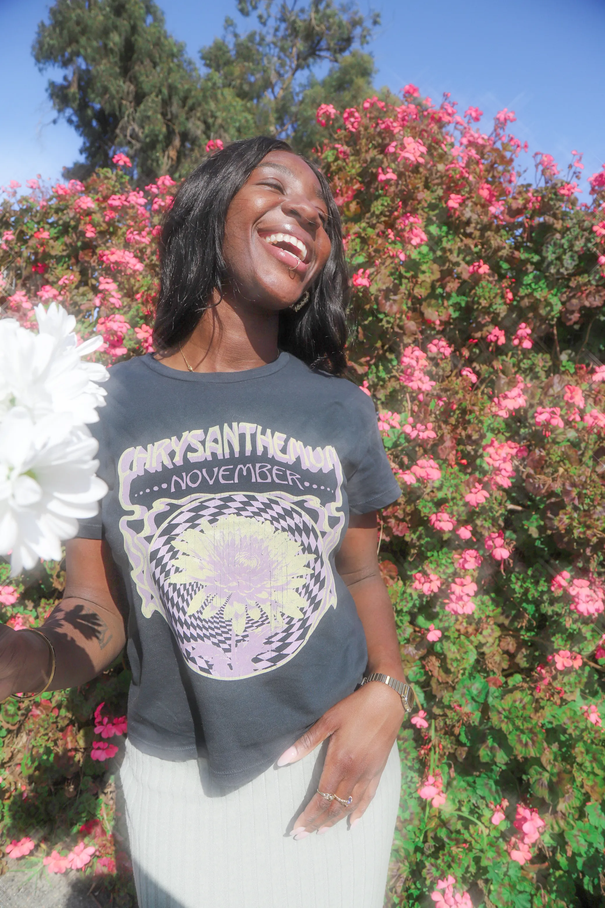 November Chrysanthemum Psychedelic Black Classic Tee sold by Girl Dangerous
