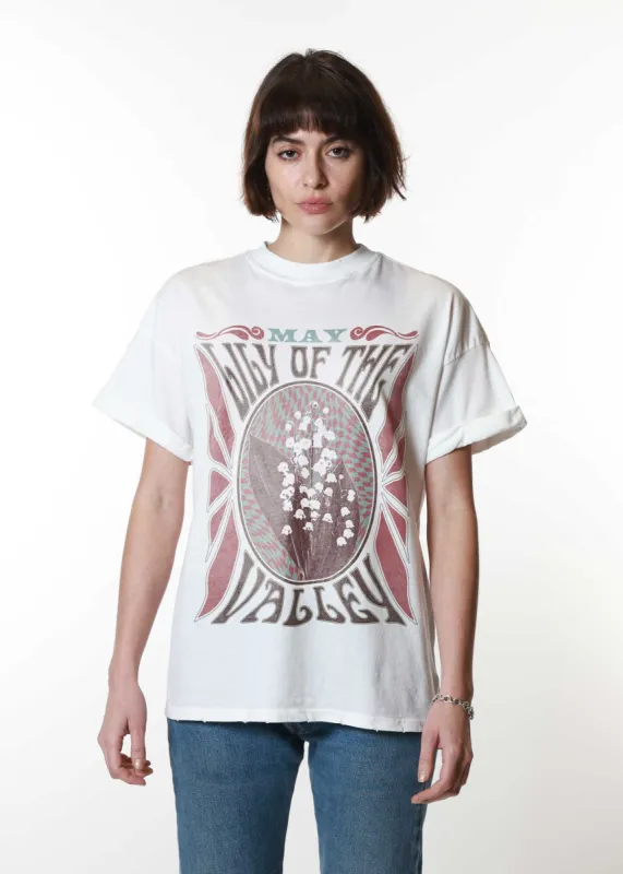 May Lily of the Valley Psychedelic White Boyfriend Tee sold by Girl Dangerous