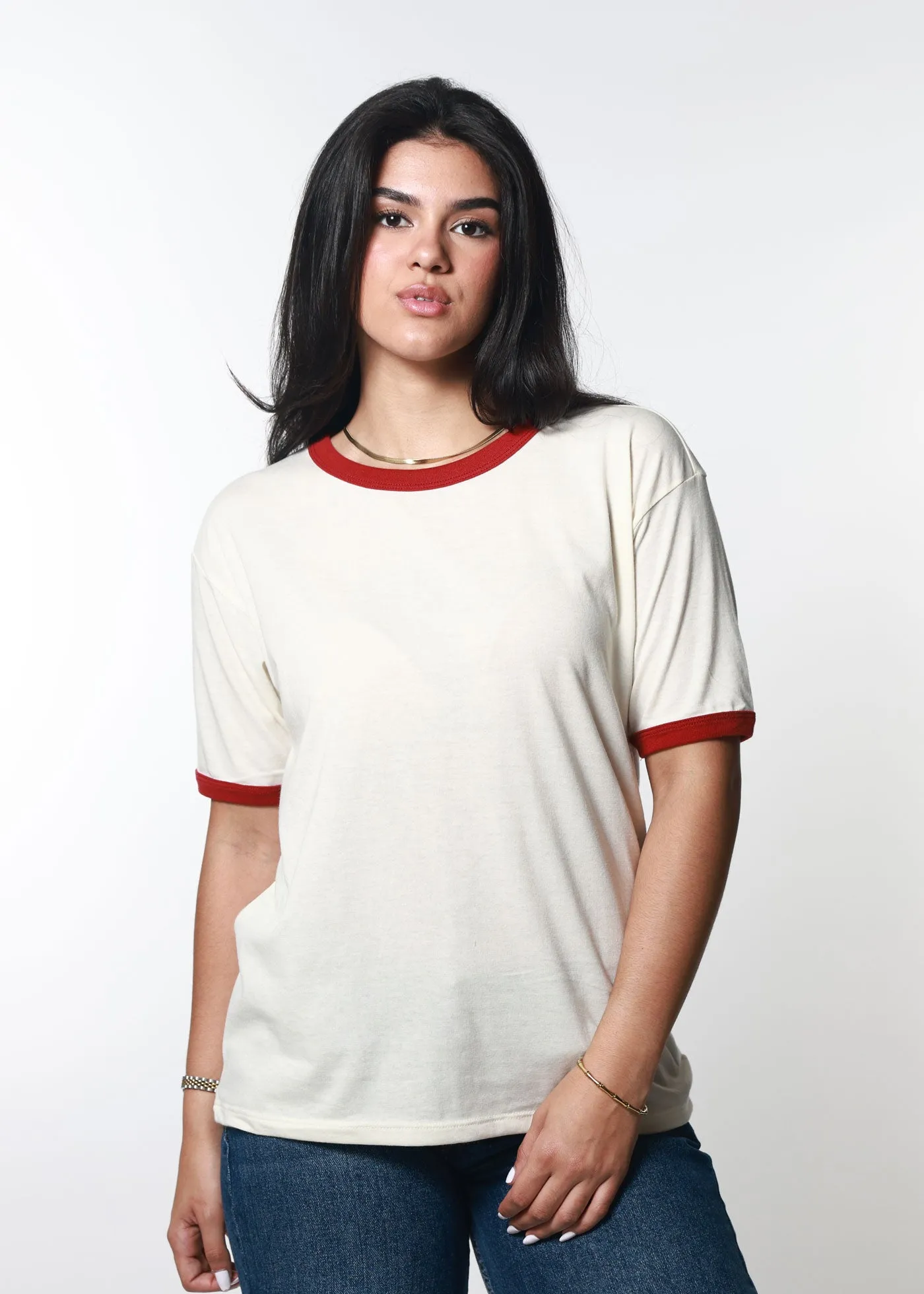 Bone & Red Slouchy Ringer Tee sold by Girl Dangerous