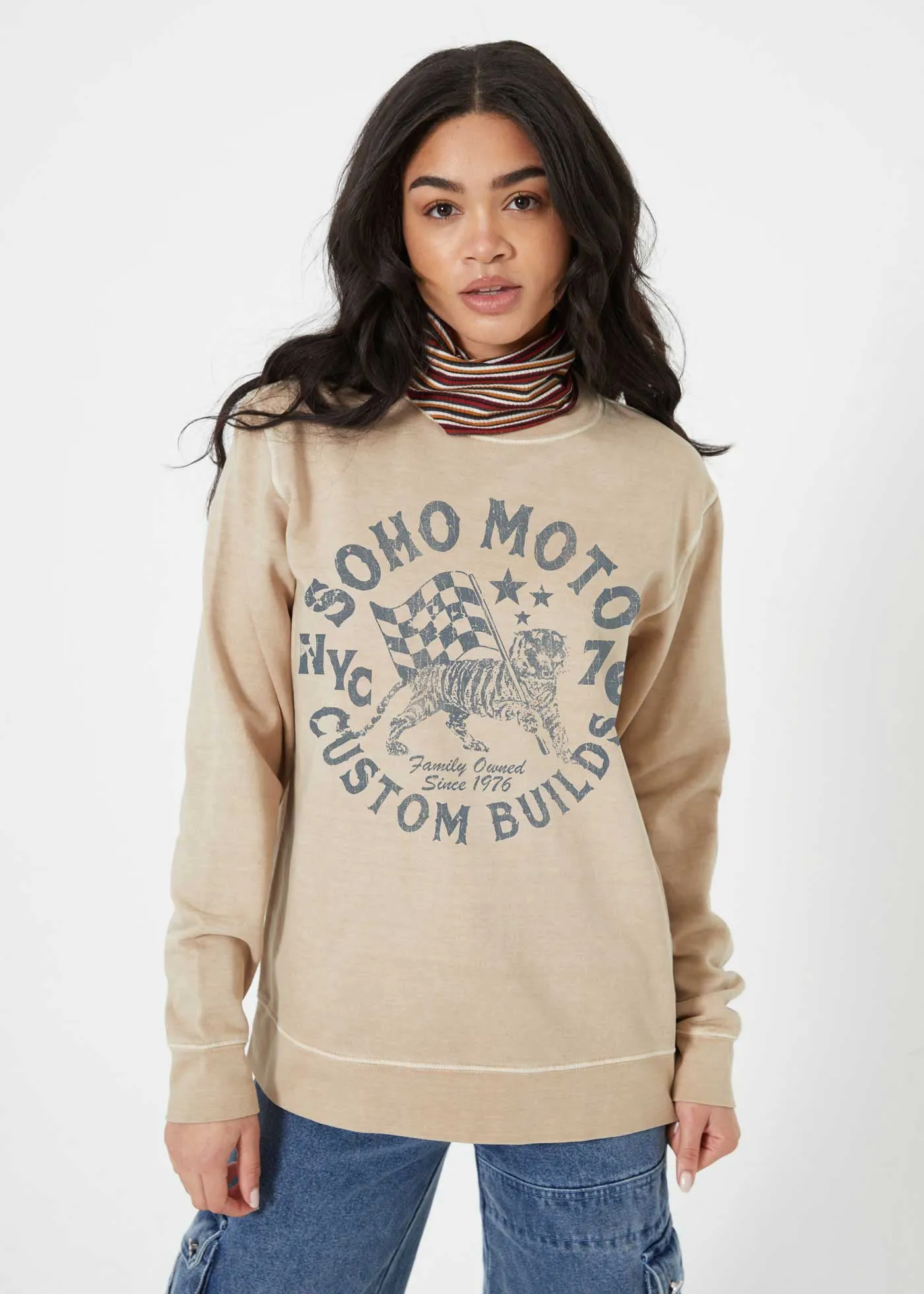 Soho Moto Sand Pullover Sweatshirt sold by Girl Dangerous