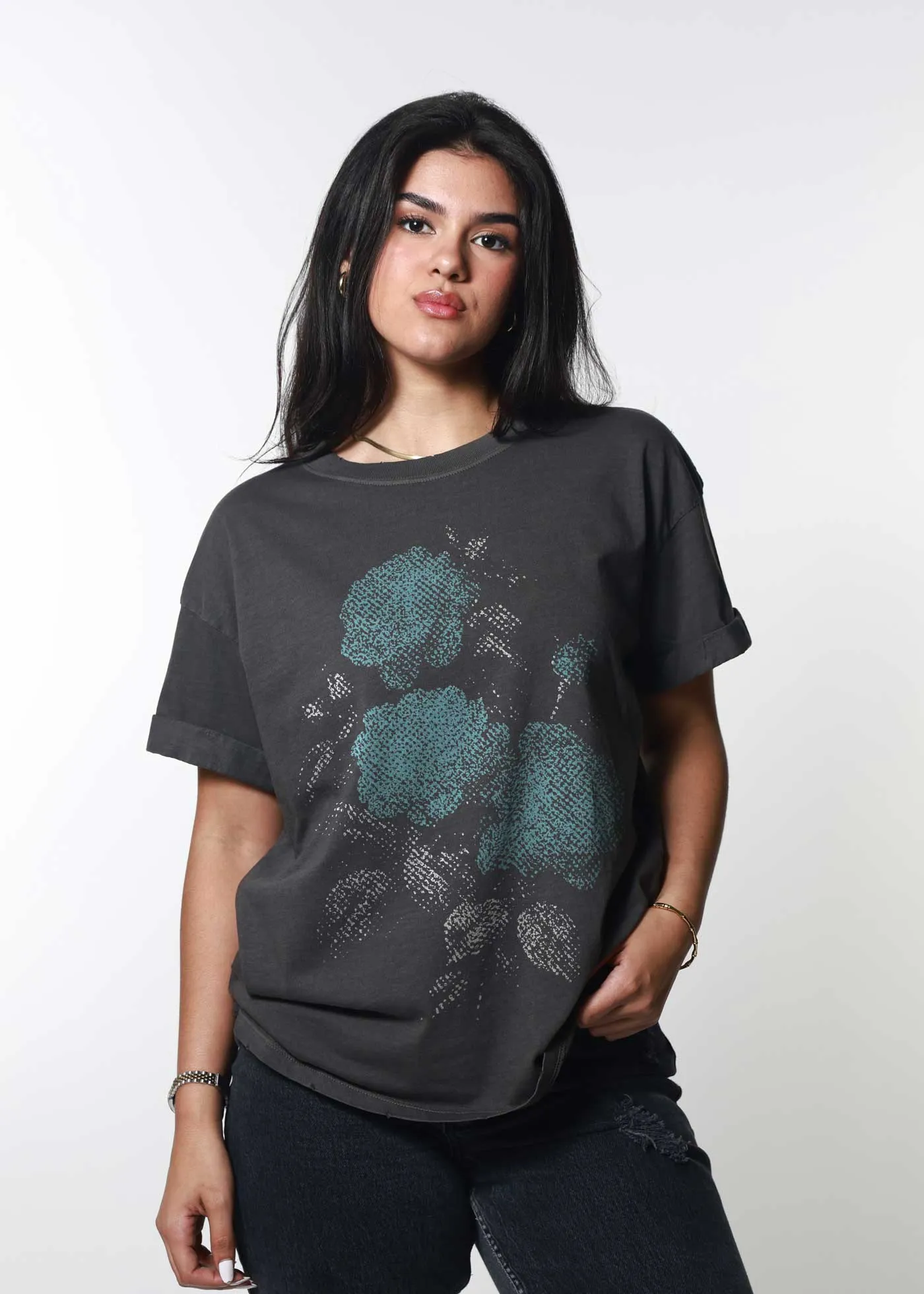 Blue Floral Black Boyfriend Tee sold by Girl Dangerous