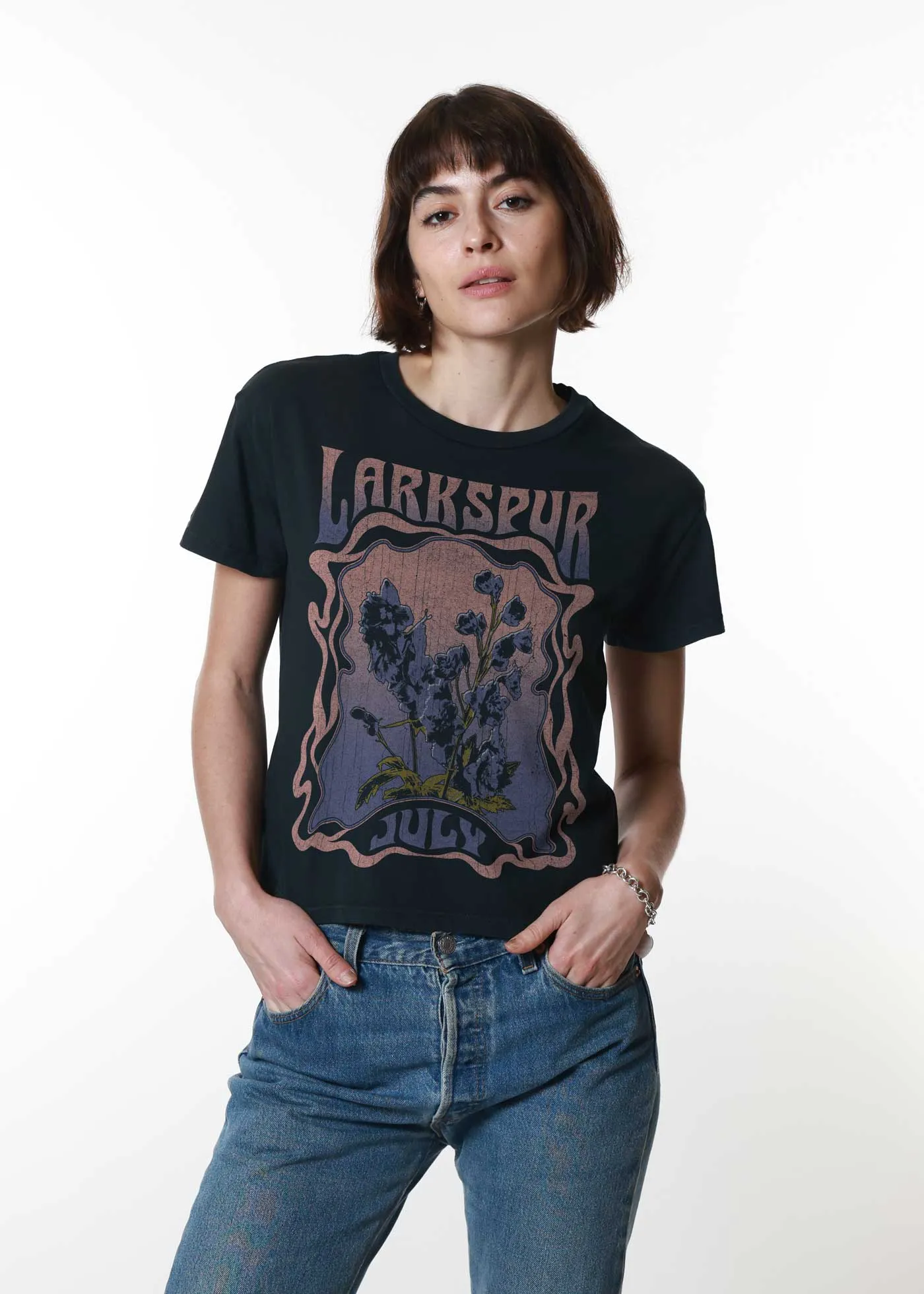 July Larkspur Psychedelic Black Classic Tee sold by Girl Dangerous