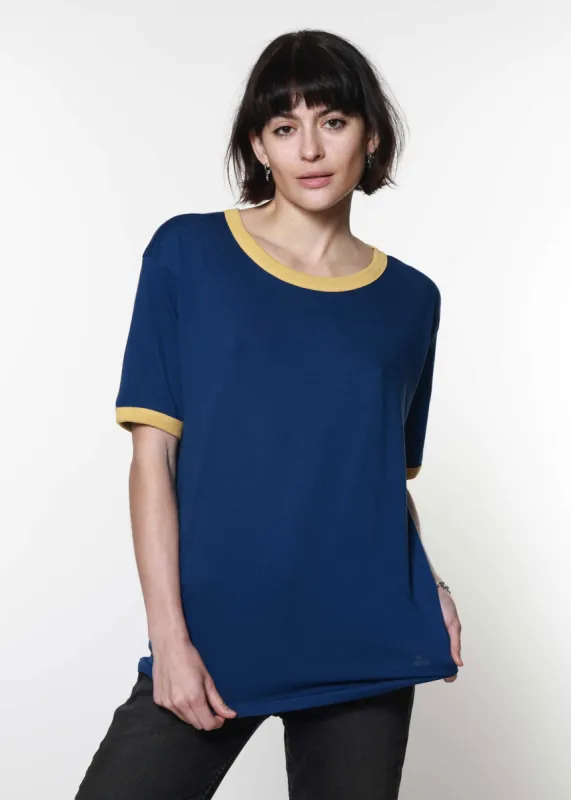Cobalt & Mustard Slouchy Ringer Tee sold by Girl Dangerous