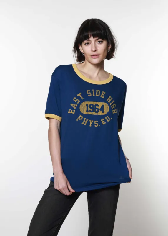 East Side High Cobalt with Mustard Ringer Tee sold by Girl Dangerous