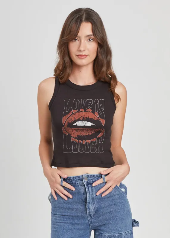 Love is Louder Ribbed Black Cropped Tank sold by Girl Dangerous