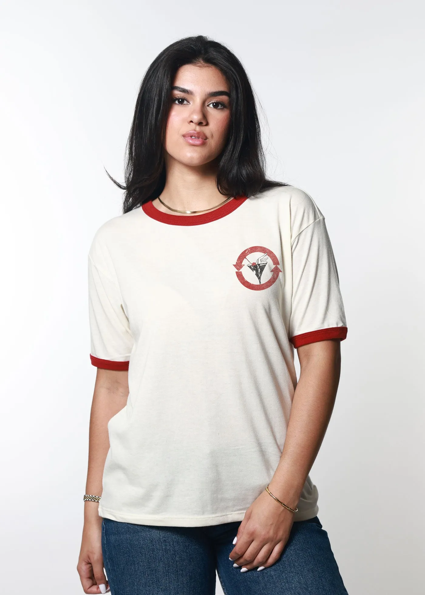 Drink Happy Thoughts Bone with Red Ringer Tee sold by Girl Dangerous product image thumbnail 3