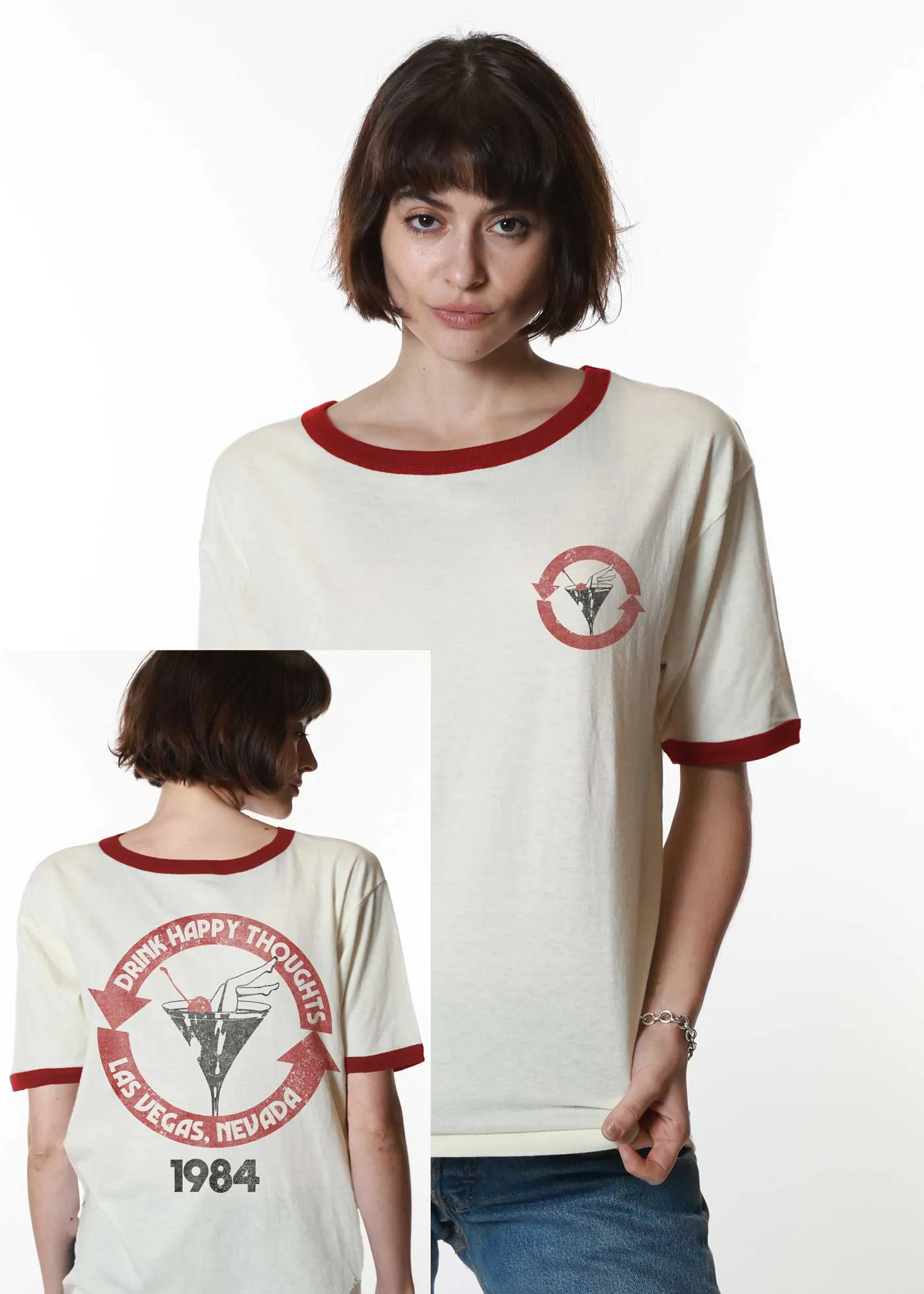Drink Happy Thoughts Bone with Red Ringer Tee sold by Girl Dangerous product image thumbnail 2