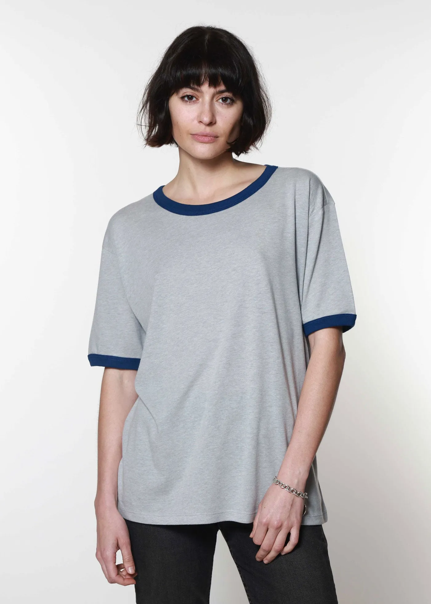 Heather Grey & Cobalt Slouchy Ringer Tee sold by Girl Dangerous