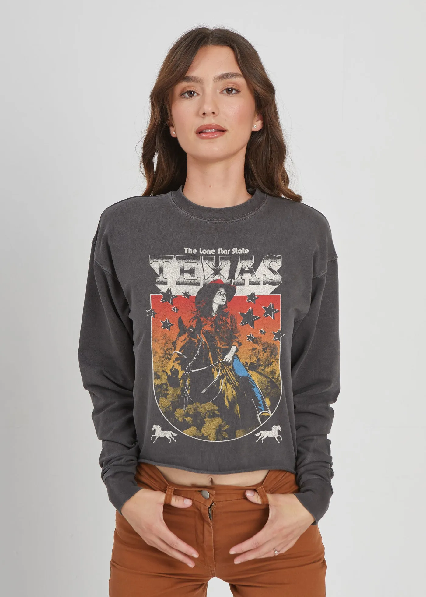 Texas Faded Black Cropped Sweatshirt sold by Girl Dangerous product image thumbnail 3