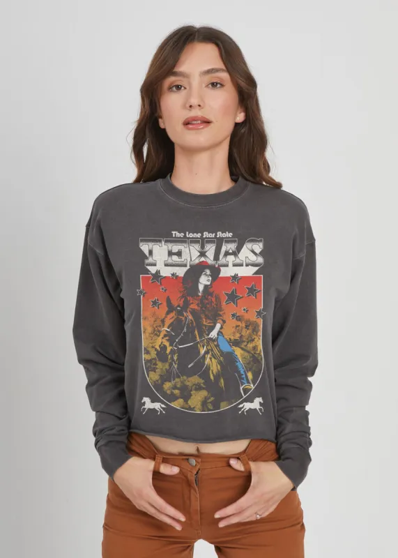 Texas Faded Black Cropped Sweatshirt sold by Girl Dangerous