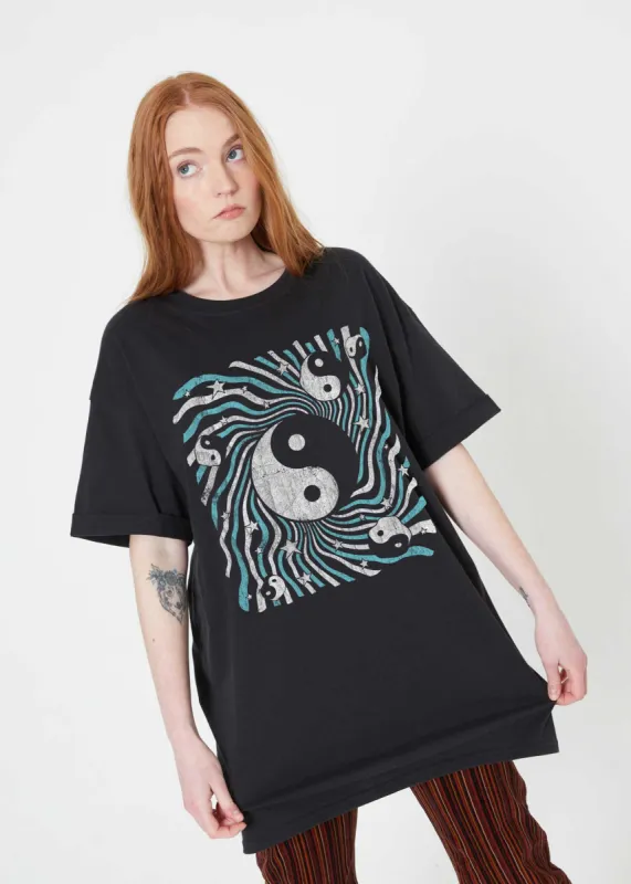 Yin Yang Psychedelic Black Tee Dress sold by Girl Dangerous