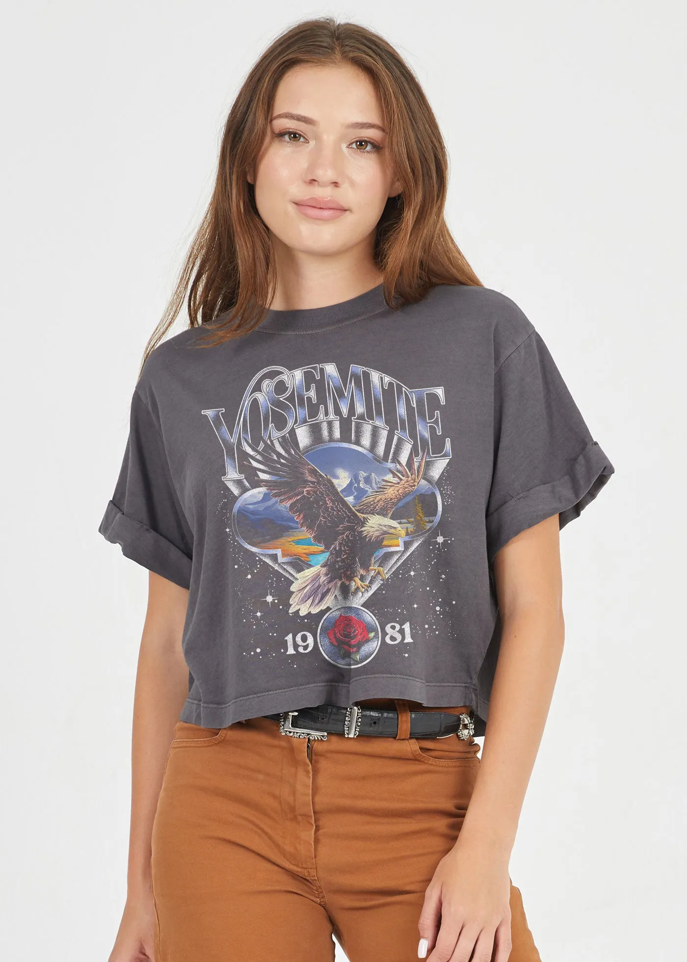 Yosemite Eagle Black Cropped Boyfriend Tee sold by Girl Dangerous