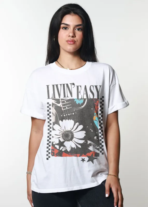Livin Easy Vintage White Boyfriend Tee sold by Girl Dangerous