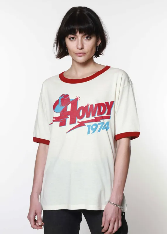 Howdy 1974 Bone & Red Slouchy Ringer Tee sold by Girl Dangerous