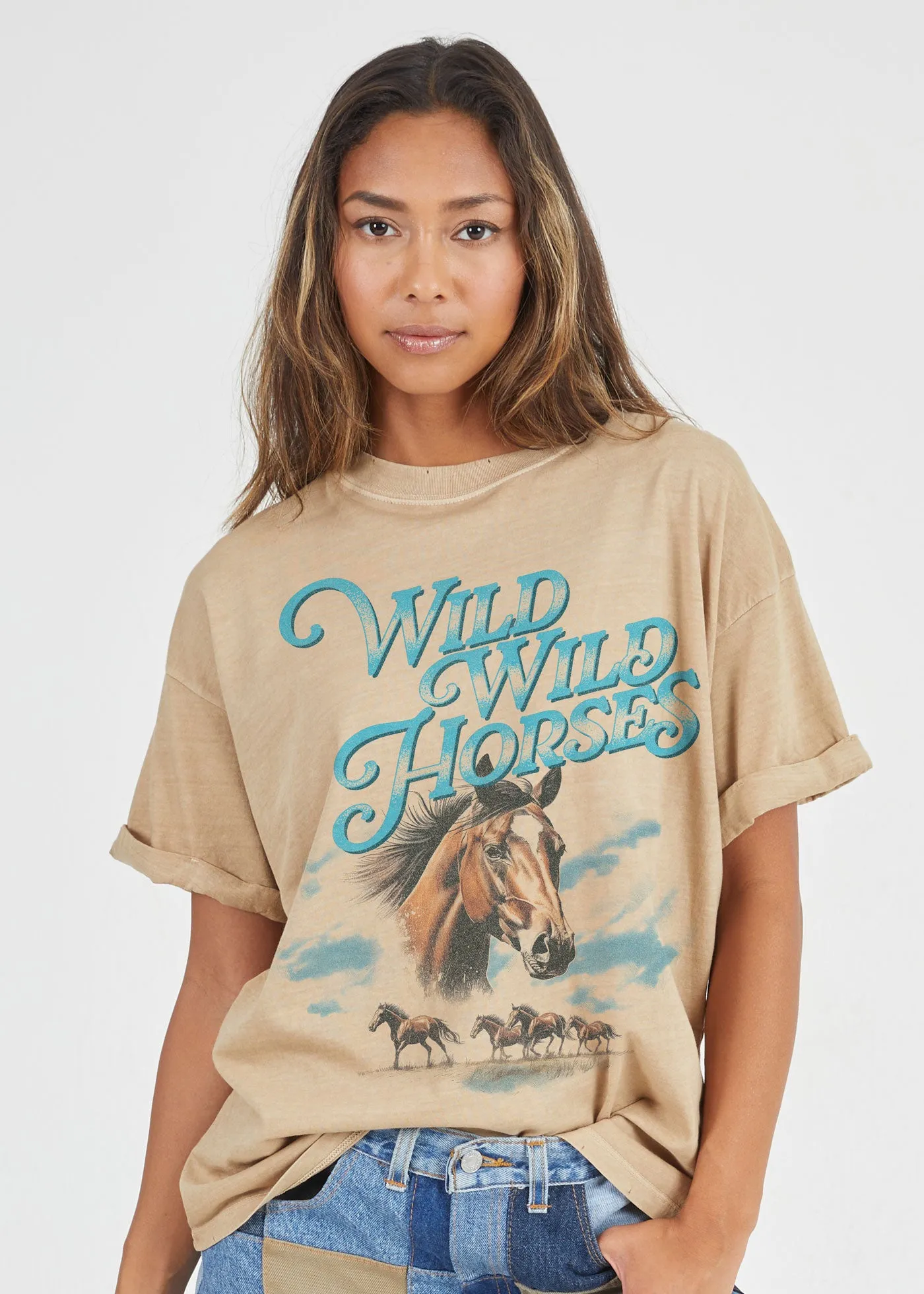 Wild Wild Horses Sand Boyfriend Tee sold by Girl Dangerous