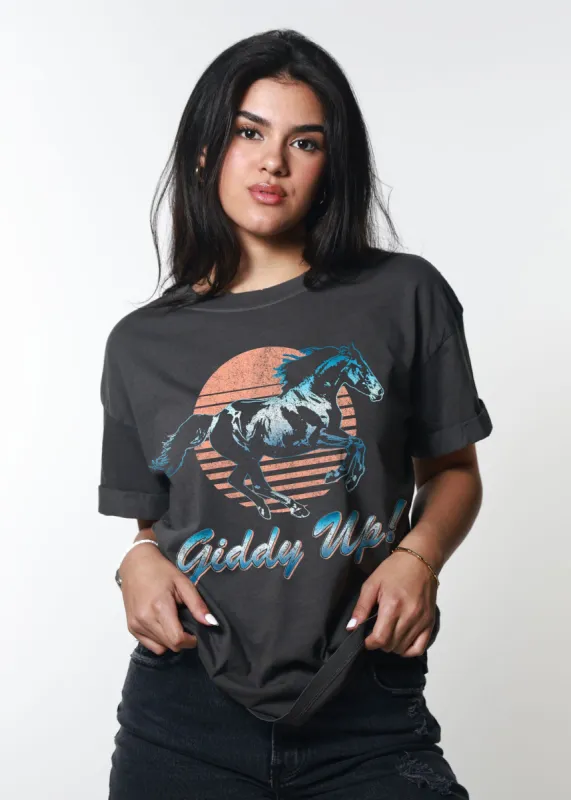 Giddy Up Vintage Black Boyfriend Tee sold by Girl Dangerous