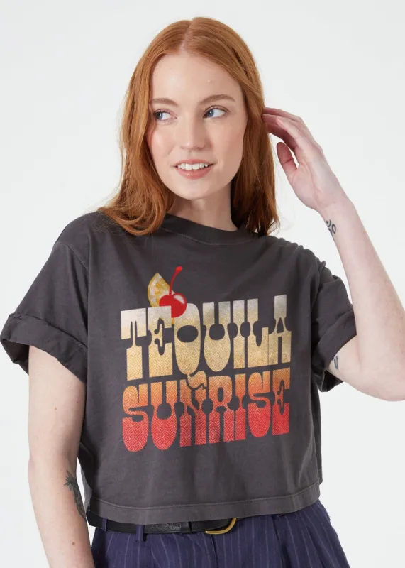 Tequila Sunrise Vintage Black Cropped Boyfriend Tee sold by Girl Dangerous
