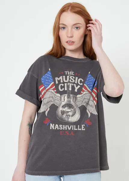 Music City Vintage Black Boyfriend Tee sold by Girl Dangerous
