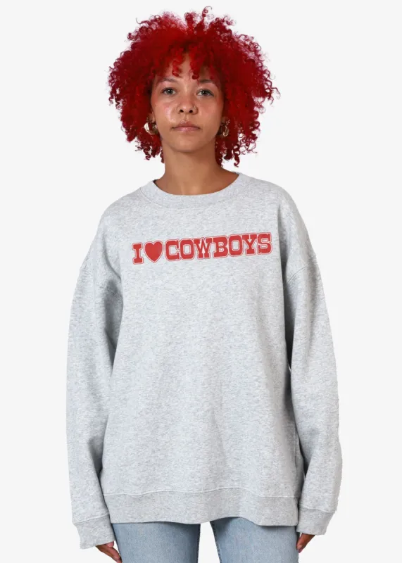 I Heart Cowboys Oversized Grey Crewneck Sweatshirt sold by Girl Dangerous