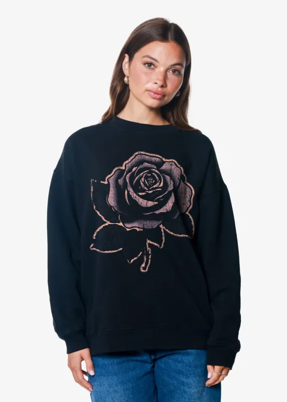 Rose Stencil Oversized Black Crewneck Sweatshirt sold by Girl Dangerous