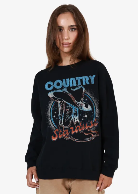 Country Stardust Oversized Black Crewneck Sweatshirt sold by Girl Dangerous