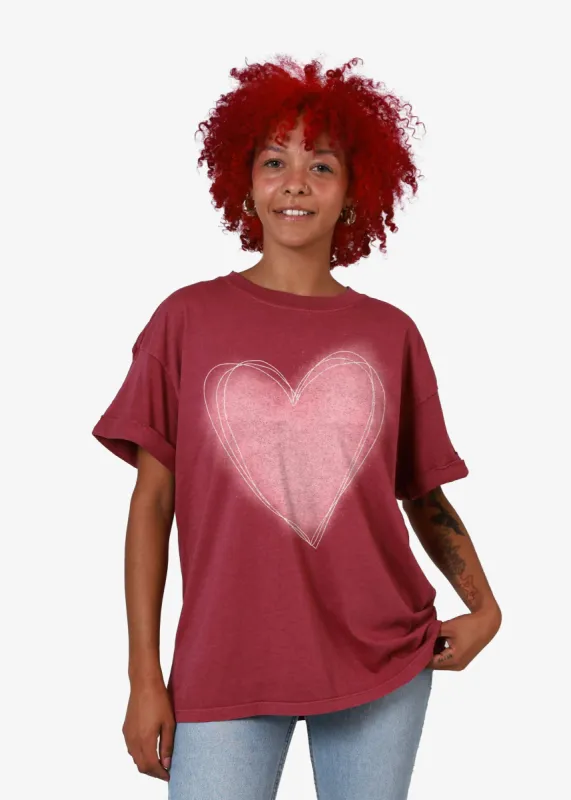 Doodle Heart Dusty Rose Boyfriend Tee sold by Girl Dangerous