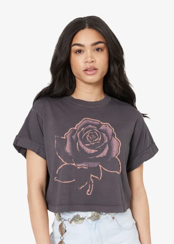 Rose Stencil Vintage Black Cropped Boyfriend Tee sold by Girl Dangerous
