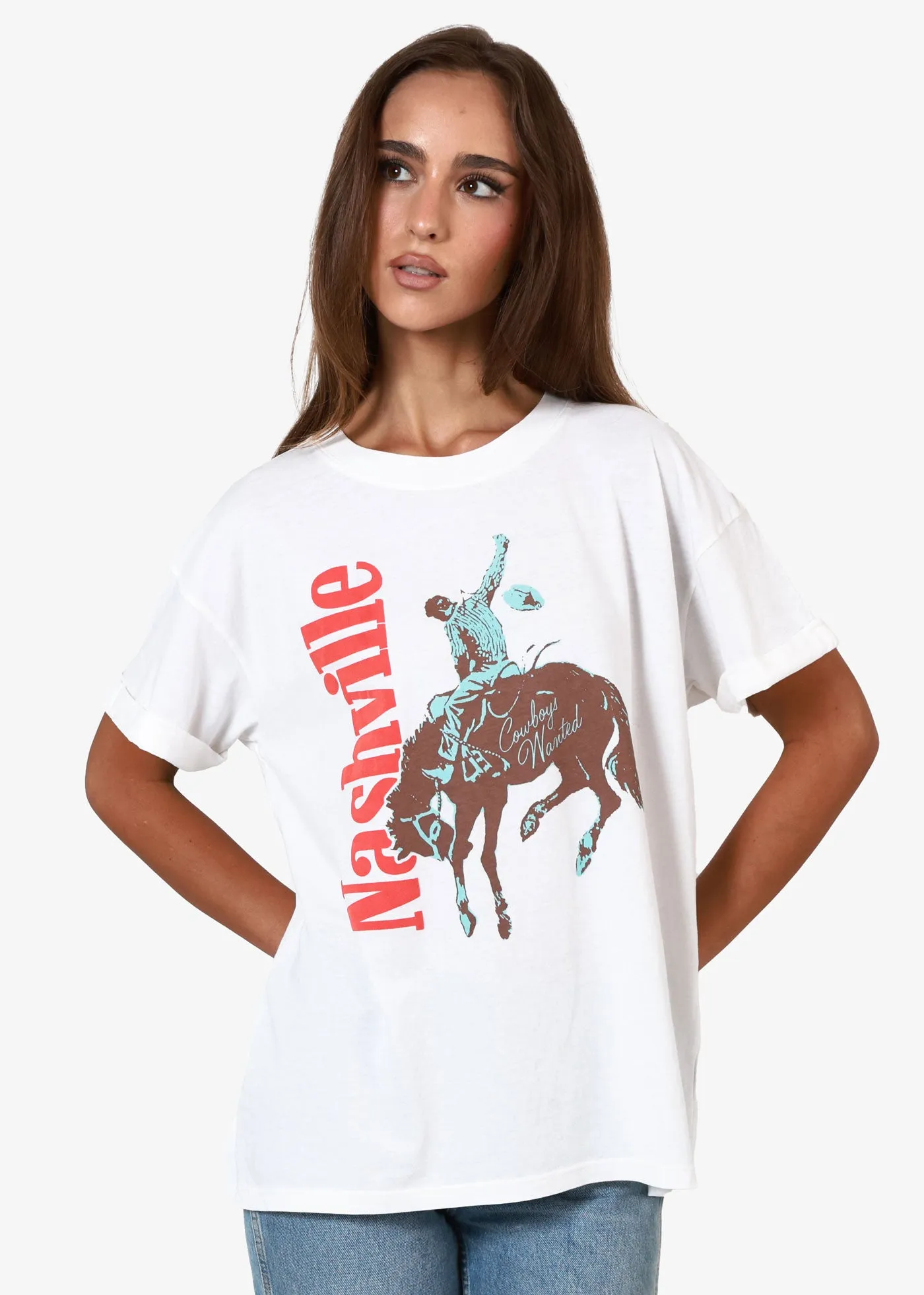 Nashville Cowboy Vintage White Boyfriend Tee sold by Girl Dangerous