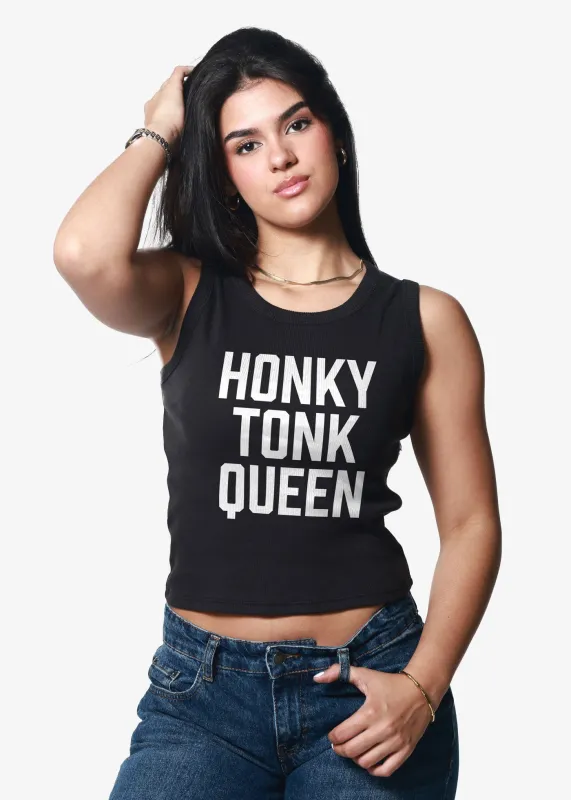 Honky Tonk Queen Black Ribbed Crop Tank sold by Girl Dangerous