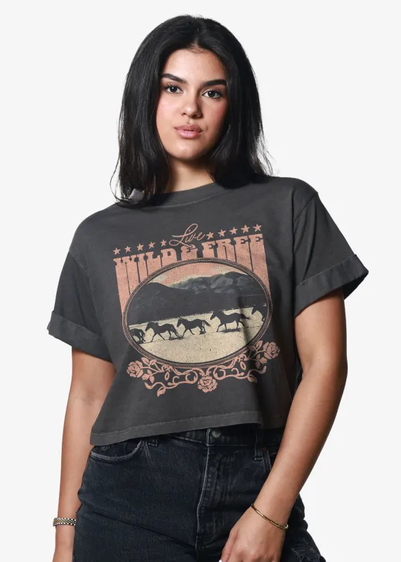 Live Wild & Free Vintage Black Cropped Boyfriend Tee sold by Girl Dangerous