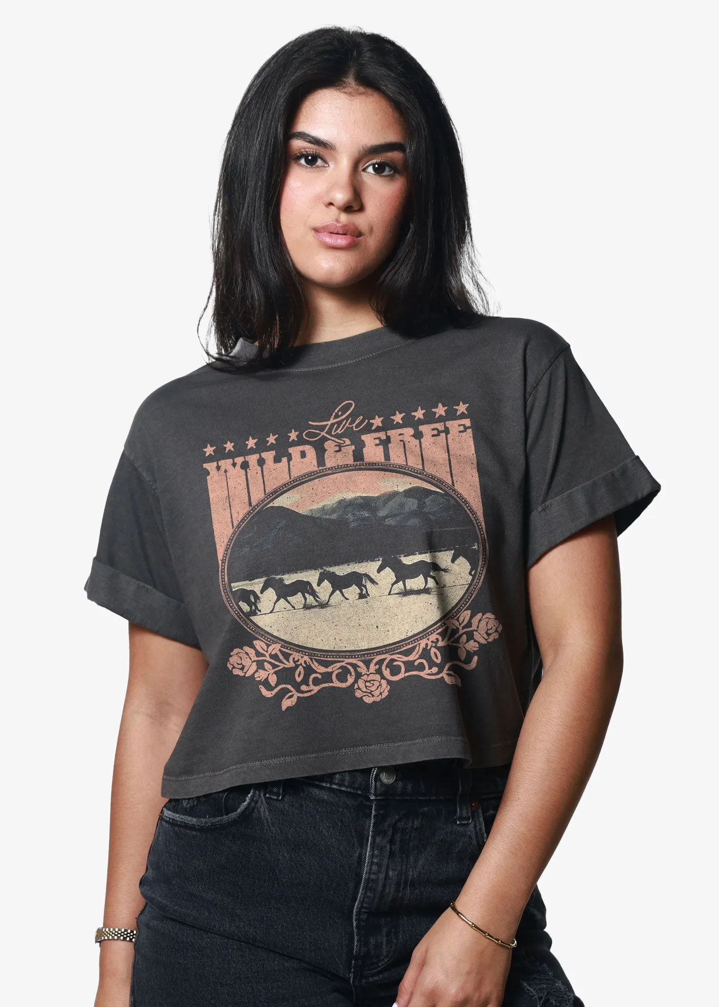 Live Wild & Free Vintage Black Cropped Boyfriend Tee sold by Girl Dangerous