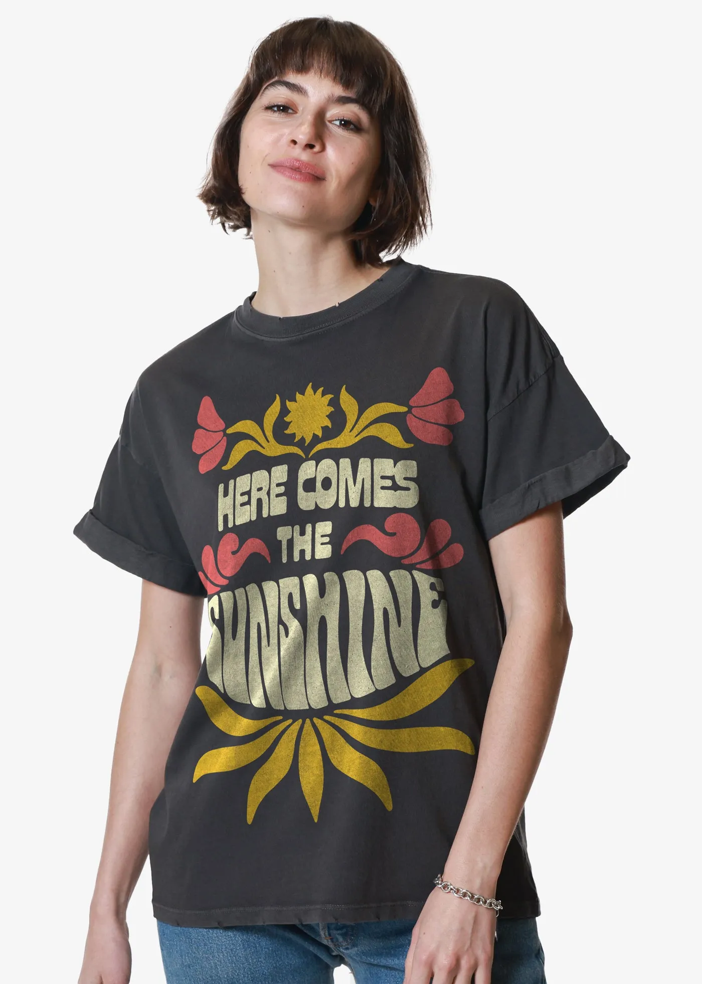 Here Comes the Sunshine Vintage Black Boyfriend Tee sold by Girl Dangerous