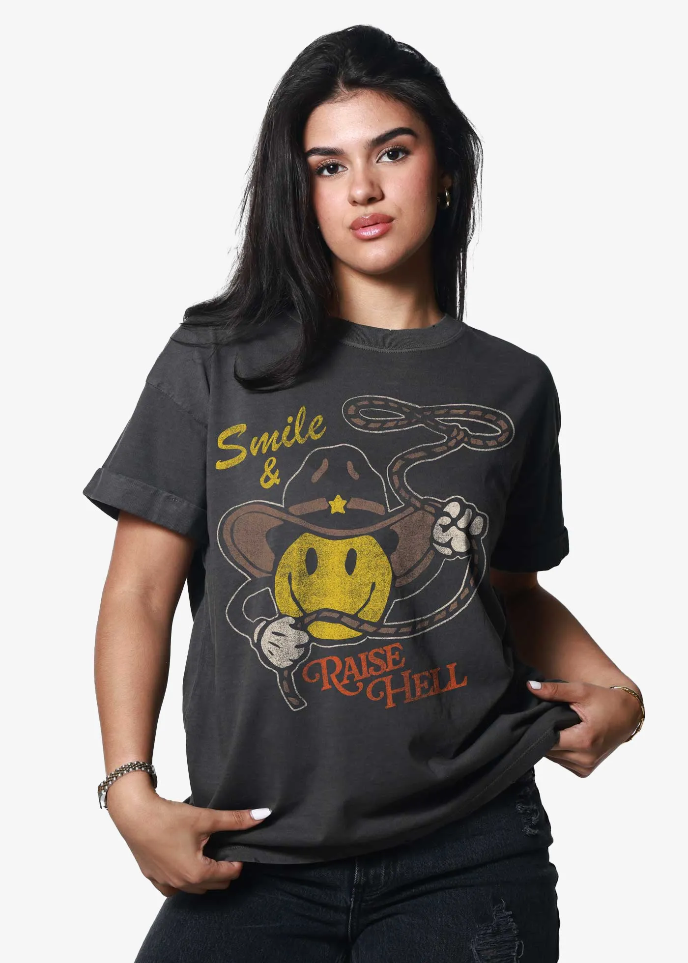 Smile & Raise Hell Vintage Black Boyfriend Tee sold by Girl Dangerous
