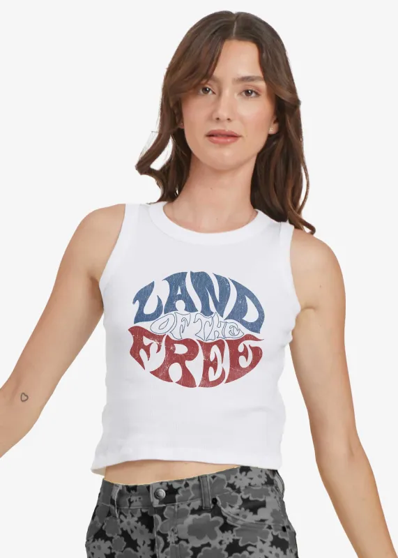Land of the Free Ribbed White Crop Tank sold by Girl Dangerous